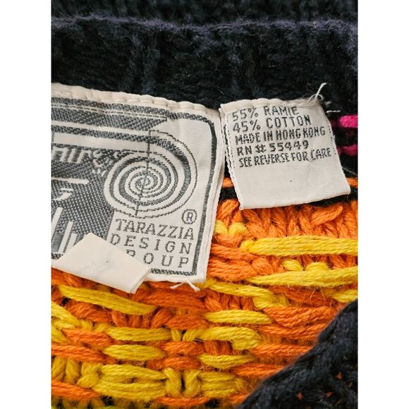 Vtg Tarazzia 80s 3D Knit Sweater FairIsle Women L PomPom Rainbow Artsy Whimsical - Picture 4 of 8